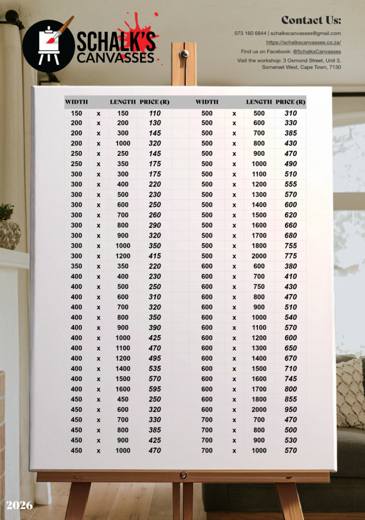 Schalks Canvasses Price List 4.2026-1